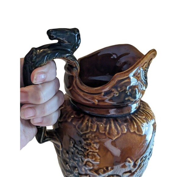 VTG Arthur Wood British Pottery Horse Head Handle Embossed Hunt Scene Pitcher 8" - Picture 16 of 16